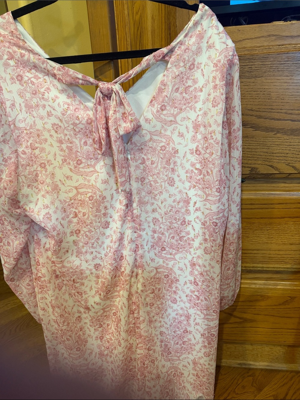 INC International Concepts Pink Floral V‑Neck Long Sleeve Dress - Picture 2 of 6